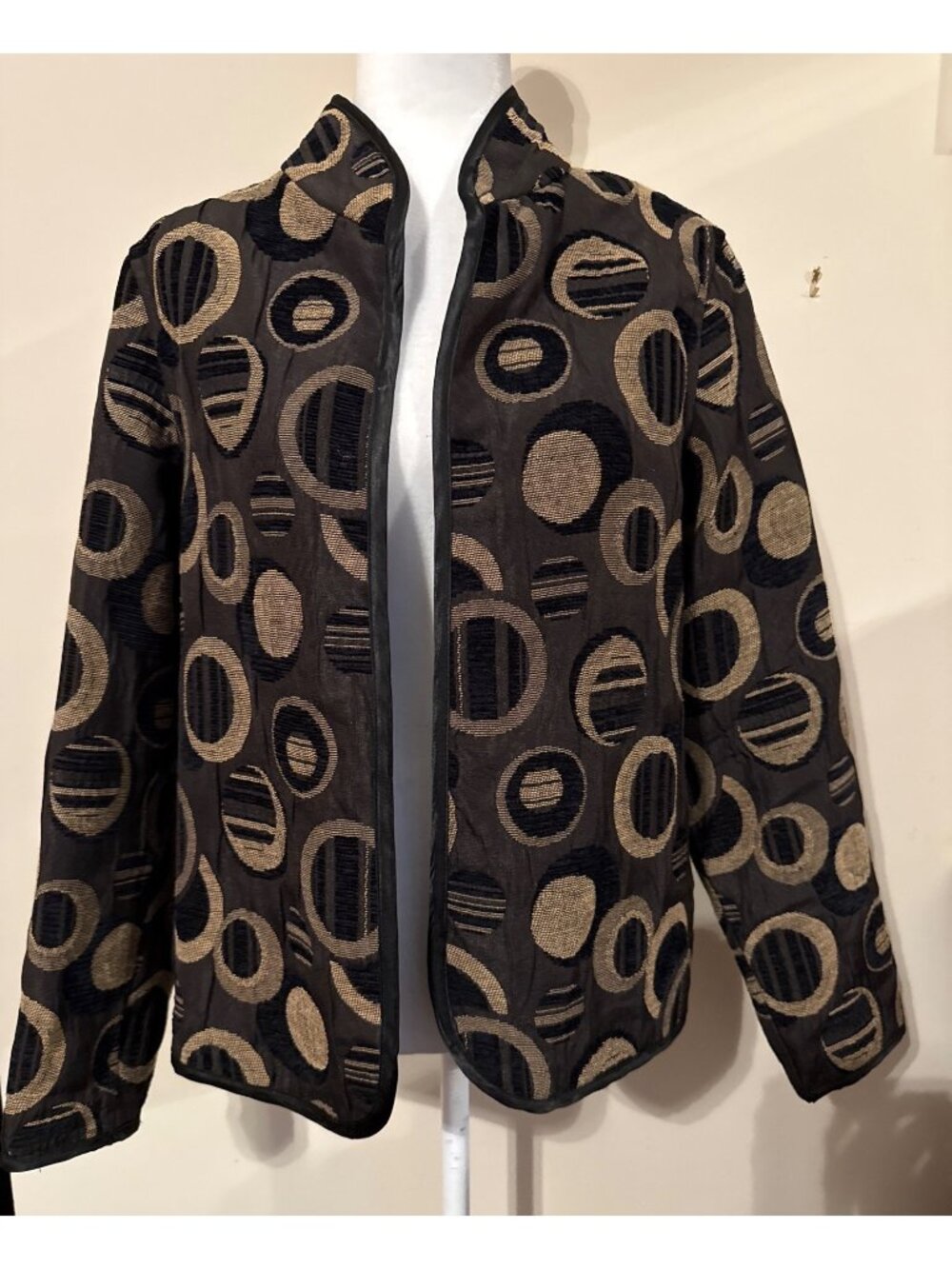Kaktus Circle Disco Art Deco Needlepoint Polka Dot Printed Blazer Knit Jacket L